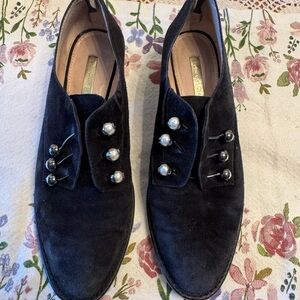 Louise et Cie Suede Oxford Shoes Black Size 7.5M Faux Pearl Detail